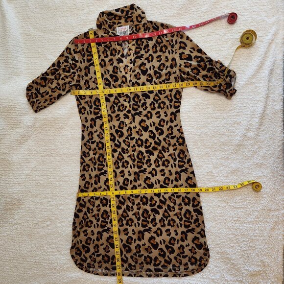 Tan/Browns Very Vollbrach SS Leopard Print Shirt Dress XS - Picture 15 of 15